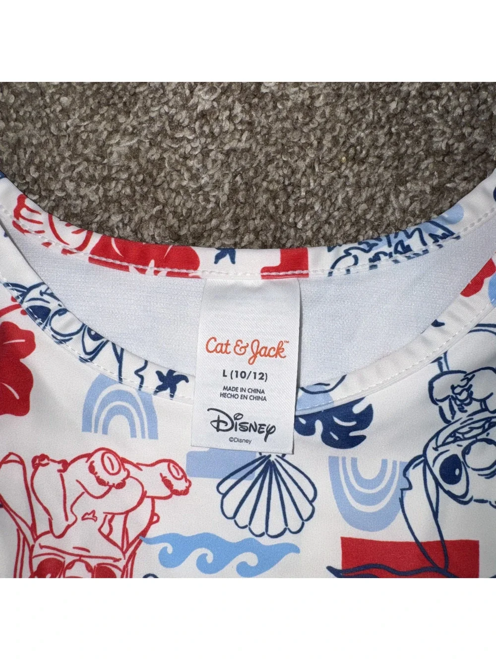 Disney Stitch Girls Cat & Jack 2-Piece Rash Guard Swimsuit Set Large 10/12 NWT
